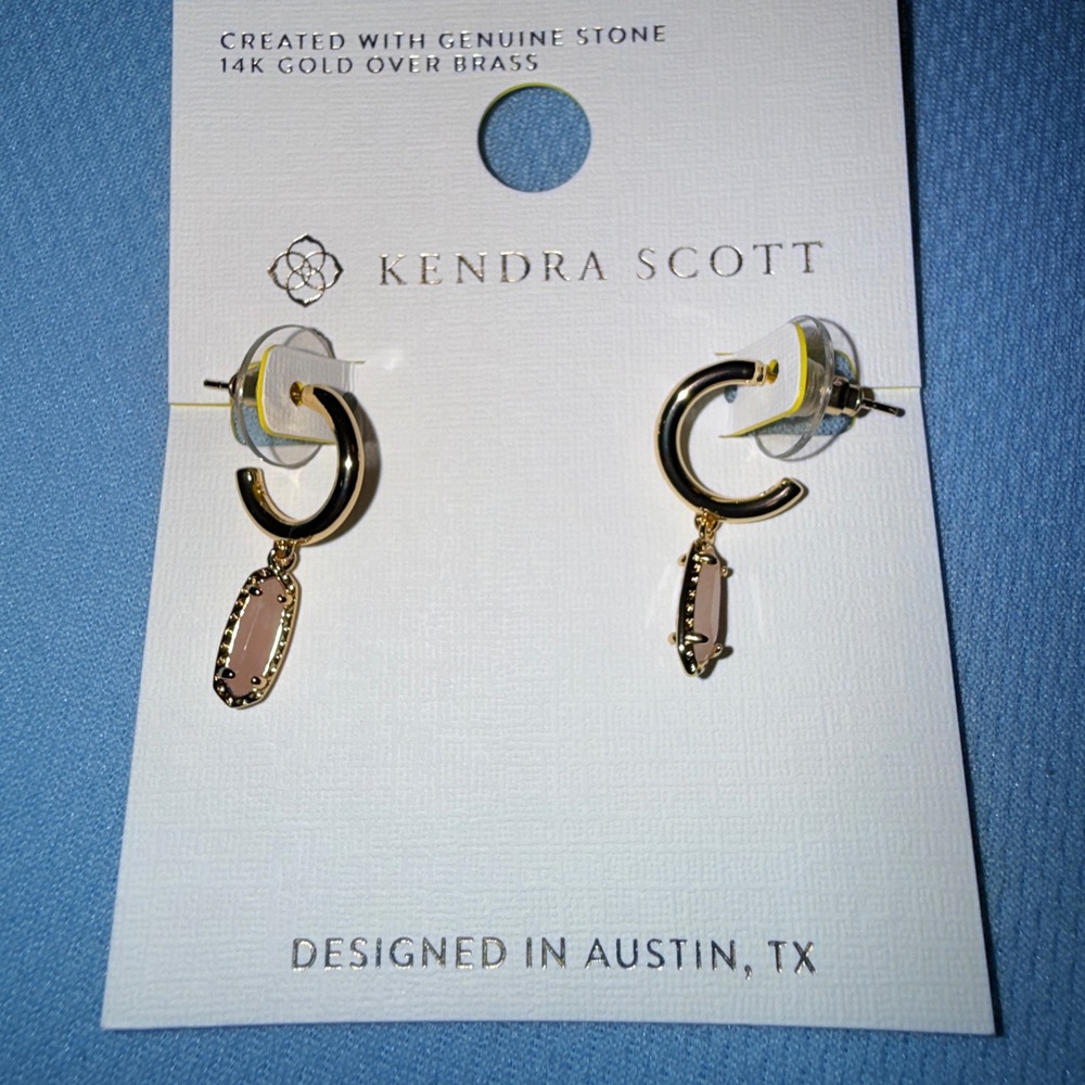 Kendra Scott Emma Huggie Earrings NEW Gold Rose Quartz Drop